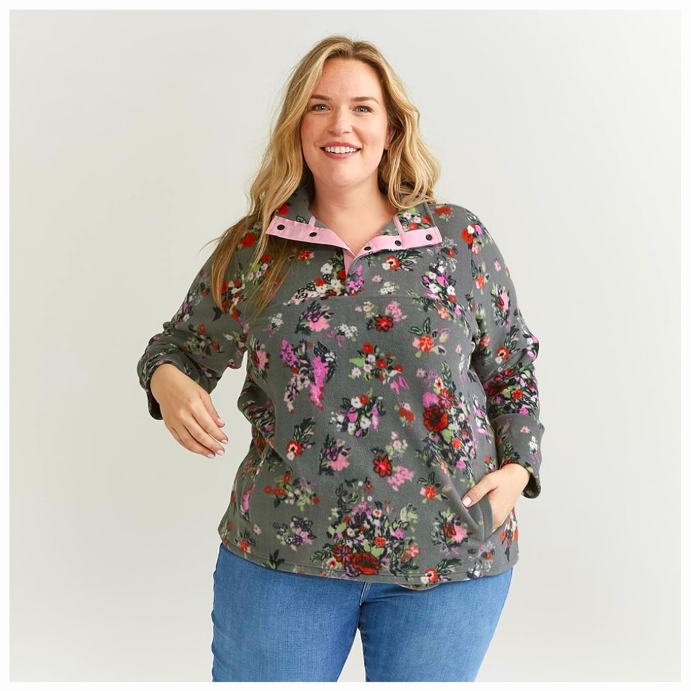 Vera Bradley Women's Snap Collar Fleece Pullover Sweatshirt with Pockets